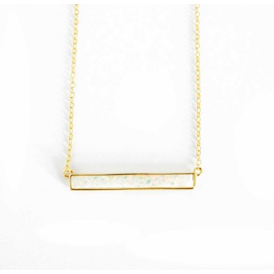 STERLING SILVER NECKLACE LAB CREATED  WHITE OPAL LONG RECTANGLE 5S