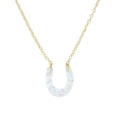 STERLING SILVER NECKLACE RECONSTITUTE WHITE OPAL HORSESHOE_GD **RH