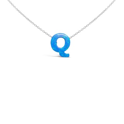STERLING SILVER NECKLACE LAB CREATED BLUE OPAL INITIAL Q