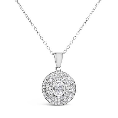 Sterling Silver Necklace Inital O Clear Cubic Zirconia Pave Base Round