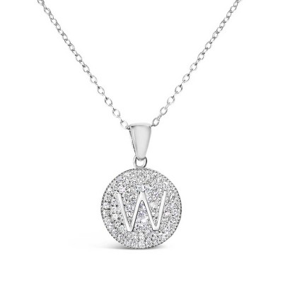 Sterling Silver Necklace Inital With Clear Cubic Zirconia Pave Base Round