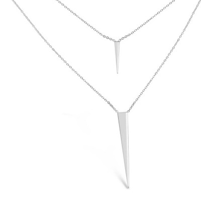 Sterling Silver Necklace Double Strand Pointy Triangle Rhdoium