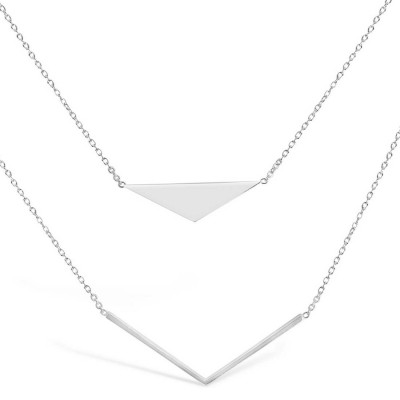 Sterling Silver Necklace Double Strands Solid Triangle And V Dr