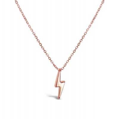 Sterling Silver Necklace Thunderbolt (Tiny) 16+1 Inches-Rose Go