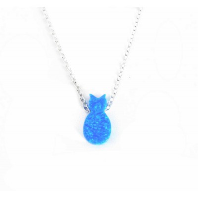 Sterling Silver Necklace Blue Opal Pineapple