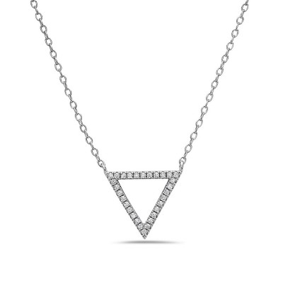 Sterling Silver Necklace Clear Cubic Zirconia Triangle Line