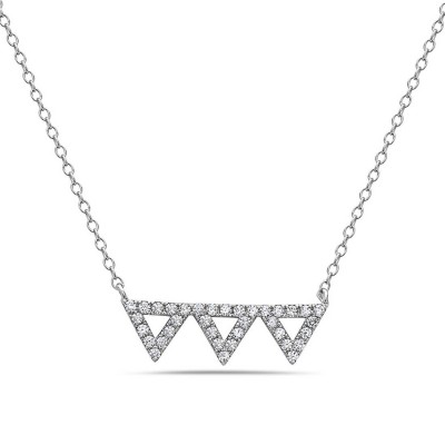 Sterling Silver Necklace Triple Triangle Cubic Zirconia Line