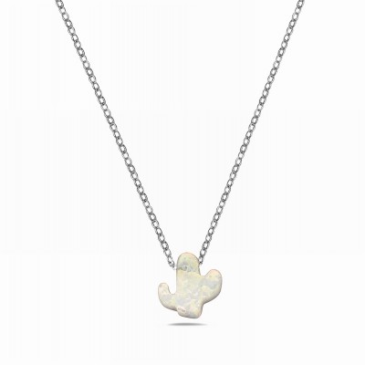 Sterling Silver NECKLACE CACTUS IN WHITE OPAL CHARM -5S-1190WOP