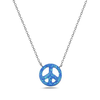 Sterling Silver NECKLACE BLUE OPAL PEACE SIGN CHARM-5S-1196BOP