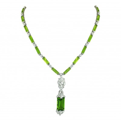 Sterling Silver Necklace Peridot Glass Rectangle Chess Pendant Teard