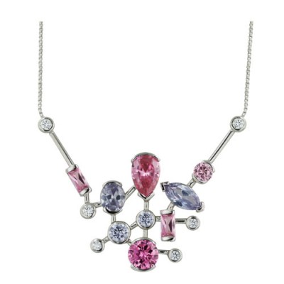 Sterling Silver Necklace Box Chain 18 In. Mix Shape+ Color (Pk+Lv+Clear