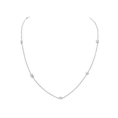 Sterling Silver Necklace 32 In. Tear Drop+Rectangular+Marquis+Round+Oval Clear C