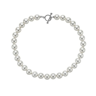 Sterling Silver NECKLACE 32(12MM) WHITE MOP PEARL OXIDIZED ROPE TOGGLE