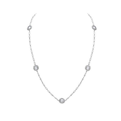Sterling Silver Necklace 36'' 12.5X12.5mm Clear Cubic Zirconia Heart Round Chess C