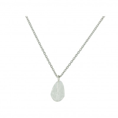 Sterling Silver Necklace 16 In. 12X8mm Clear Swaroski Crystal Tear Drop