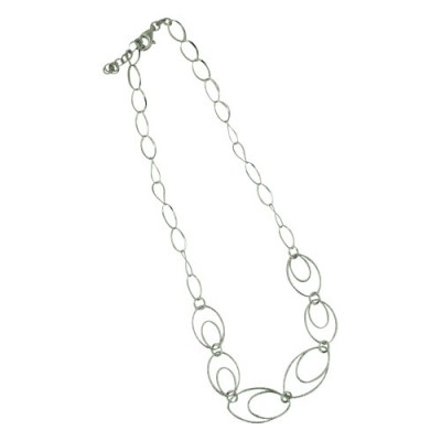 Sterling Silver Necklace 16 Inch Rhodium Plating Plate Textured Layered Oval