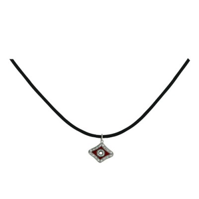 Sterling Silver Necklace Rhombus Eye (3S-868) with Red Enamel with