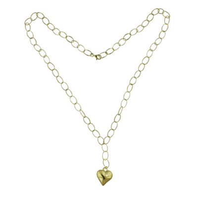 Sterling Silver Necklace Puffy Heart 19 mm with Oval Link Chain