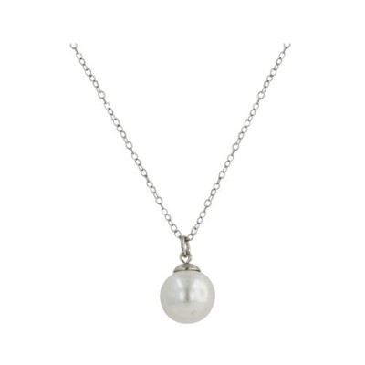 Sterling Silver Necklace White Mother of Pearl Pearl with 18" Cable Chain