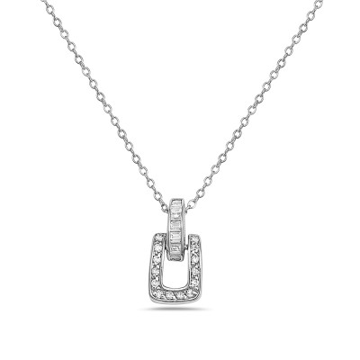 Sterling Silver Ncklace Clear Cubic Zirconia Paved Rectangular on Row of Rectangular Clear Cubic Zirconia