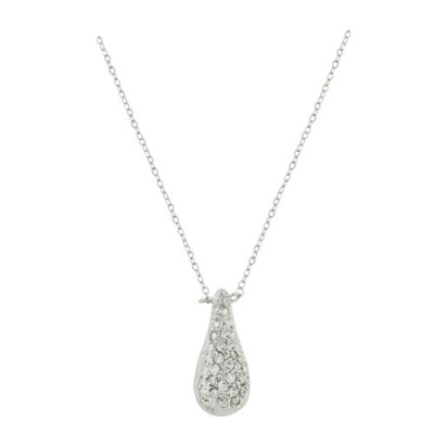 Sterling Silver Necklace Puffy Teardrop Clear Cubic Zirconia Paved Front