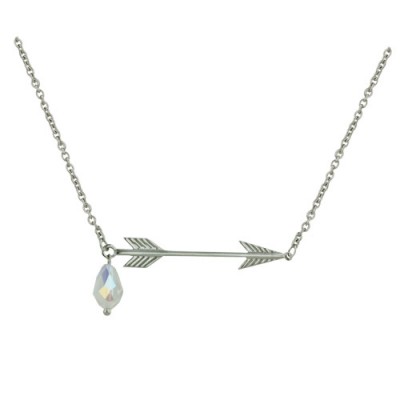 Sterling Silver Necklace Plain Silver Arrow Dangle AB color Cyrstal Cy