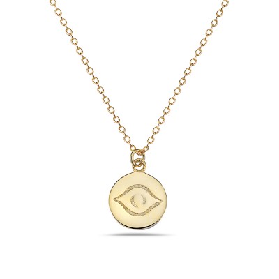 Sterling Silver Necklace Gold Plated Disk with Evil Eye
