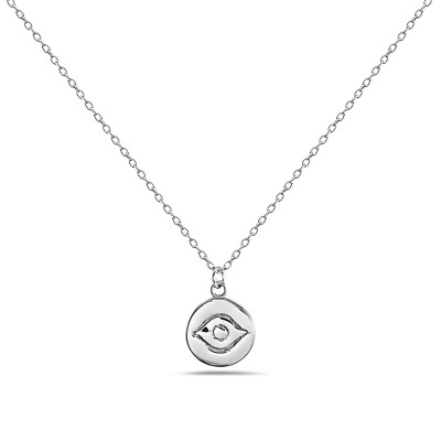 Sterling Silver Necklace Plain Silver Disk with Evil Eye