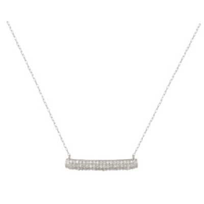 Sterling Silver Necklace 31mm Long Bar Pave Cubic Zirconia -Rhodium Plating