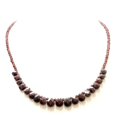 STERLING SILVER NECKLACE GEM GARNET DROPS BEADS