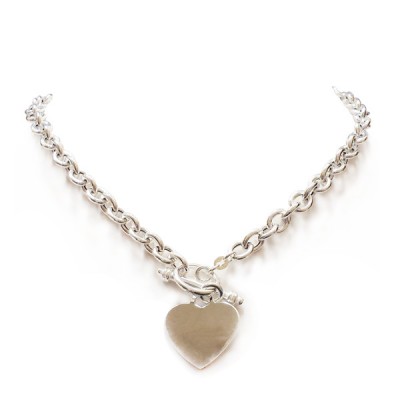 Sterling Silver Necklace Rolo Thick Chain Heart Charm