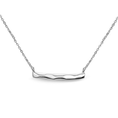 Sterling Silver Necklace Plain Slight Hammered Bar 16+2"