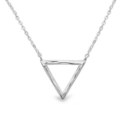 Sterling Silver Necklace Plain Slight Hammered Open Triangle