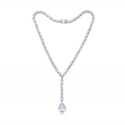 Brass Necklace Clear Cubic Zirconia Teardrop Links