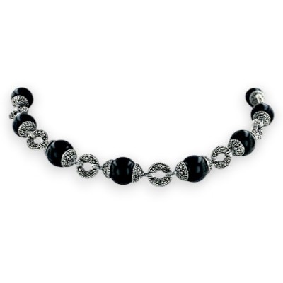 Marcasite Necklace Gem Onyx+Link Toggl (2M-690)
