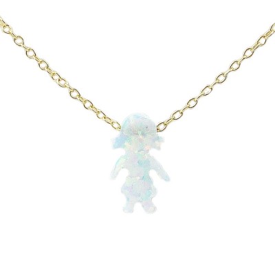 STERLING SILVER NECKLACE SYNTHETIC WHITE OPAL GIRL SLIDER