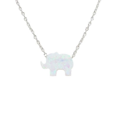 STERLING SILVER NECKLACE RECONSTITUTE WHITE OPAL ELEPHANT **RH
