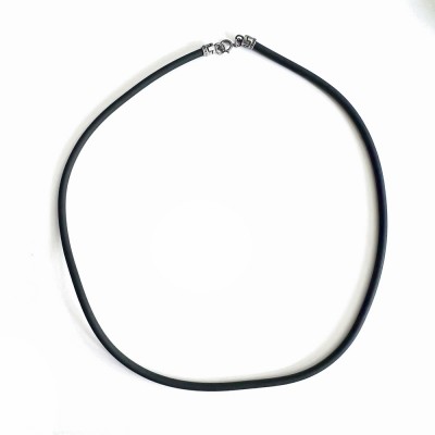 Sterling Silver Necklace Black Rubber Silver Spring Lock Oxidiz