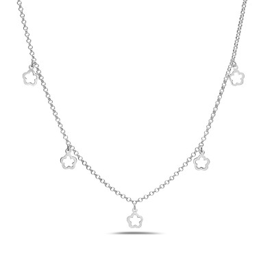 Sterling Silver NECKLACE 5 PLUM FLOWER LINES CHARMS