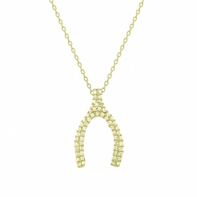 Sterling Silver Necklace Clear Cubic Zirconia Paved Wishbone on 16"+2" Chain