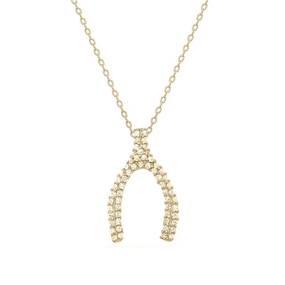 Sterling Silver Necklace Clear Cubic Zirconia Paved Wishbone on 16"+2" Chain