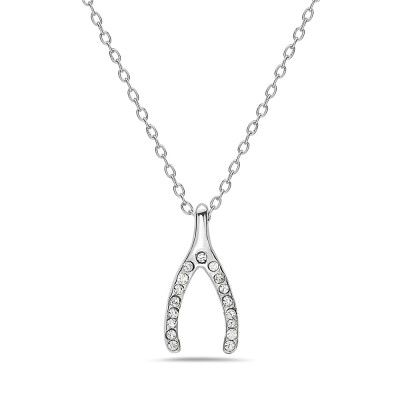 Sterling Silver Necklace Wishbone with Clear Crystal