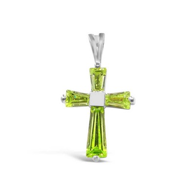 Sterling Silver Pendant Peridot Glass Baguette Cross