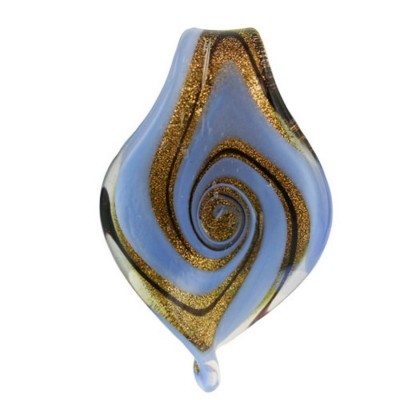 Sterling Silver Pendant 60X38mm Leopard Brown+Gold+Light Bl Swirl Le