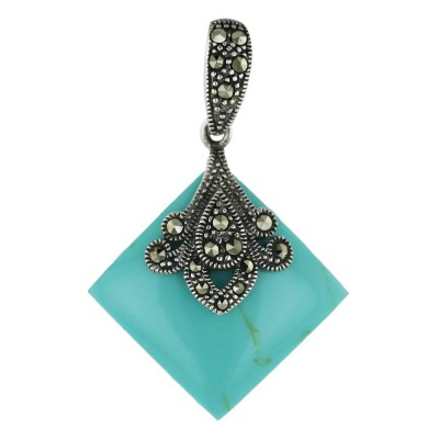 Marcasite Pendant 28X28Mm Reconstituent Turquoise Rhombus