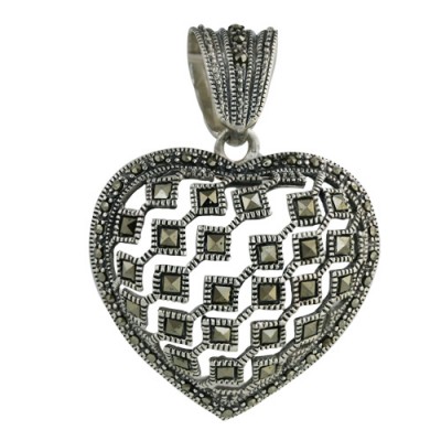 Marcasite Pendant Square Cut Marcasite Open Stardust Big Puff Heart