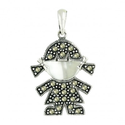 Marcasite Pendant Silver Face with Pave Marcasite Body Girl