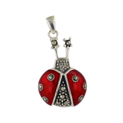 Marcasite Pendant Red Epoxy+Marcasite Ladybug