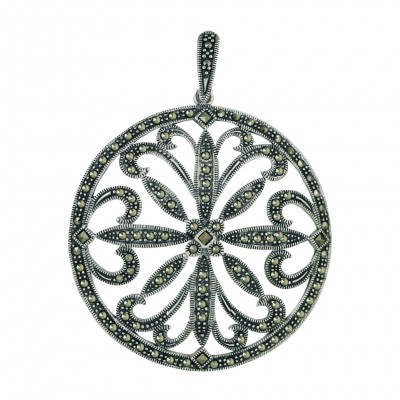 Marcasite Pendant 50X50mm Open Pave Marcasite Filigree Round