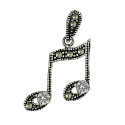 Marcasite Pendant Clear Cubic Zirconia Pave Marcasite Music Symbol